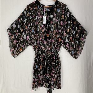 Leggiadro Sheer Printed Silk Belted Tunic Blouse Multi Color Wild Flower Size 6